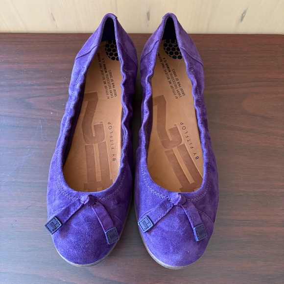 Fitflop F- Pop Ballerina Pom Purple Suede Women's Flats Sz.9 - Picture 2 of 4